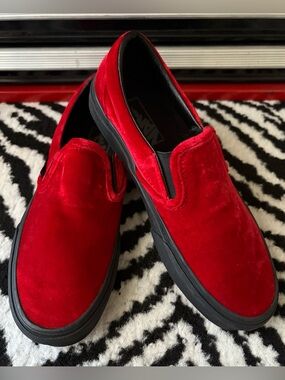 Red Velvet Slip On Vans. 6. New!